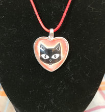 Load image into Gallery viewer, Black Cat Cabochon Heart Necklace