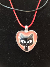 Load image into Gallery viewer, Black Cat Cabochon Heart Necklace