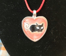 Load image into Gallery viewer, Black Cat Cabochon Heart Necklace