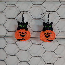 Load image into Gallery viewer, Black Cat pumpkin lace earrings
