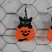 Load image into Gallery viewer, Black Cat pumpkin lace earrings
