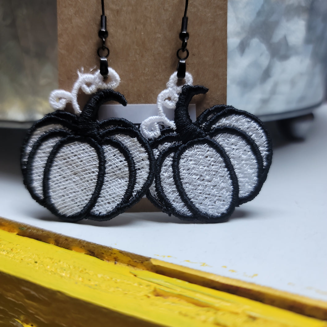 White & Black Pumpkin  Lace Earrings
