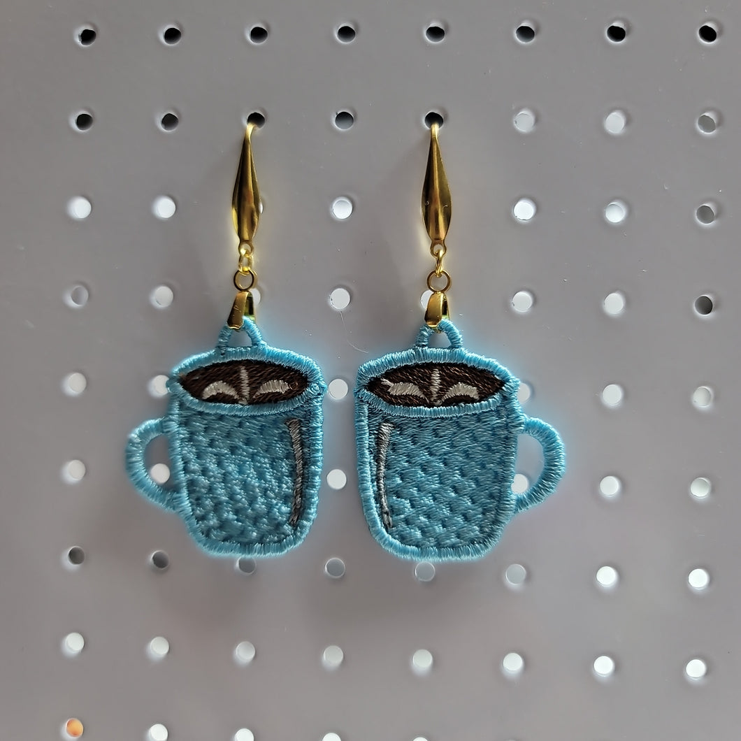 Small Light Blue Lace  Coffee Mug Earrings