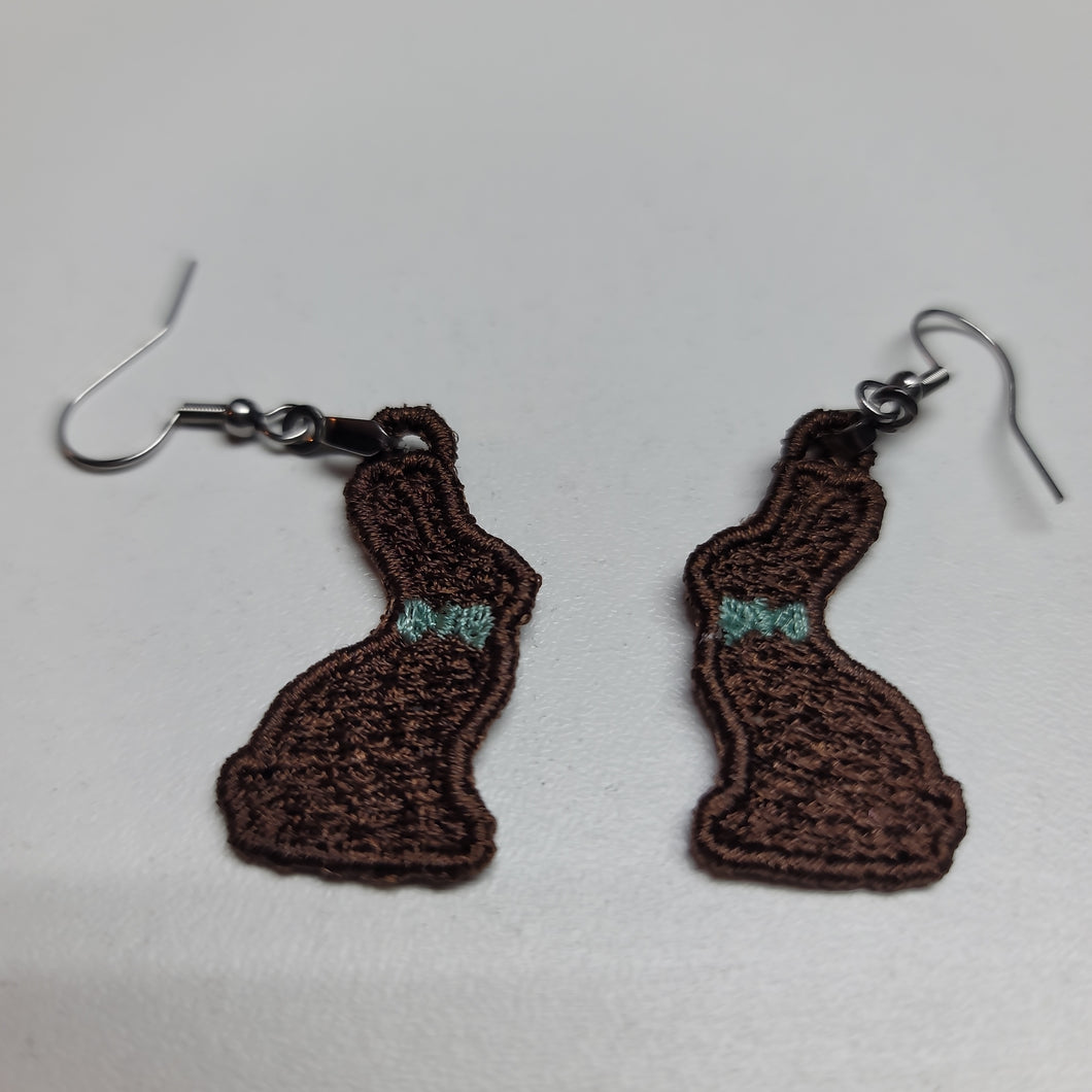 Chocolate Bunny with Bow Lace Earrings