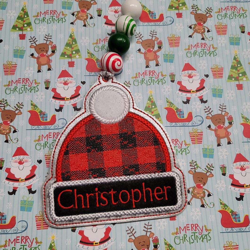 Red Plaid Beanie Hat Personalized
