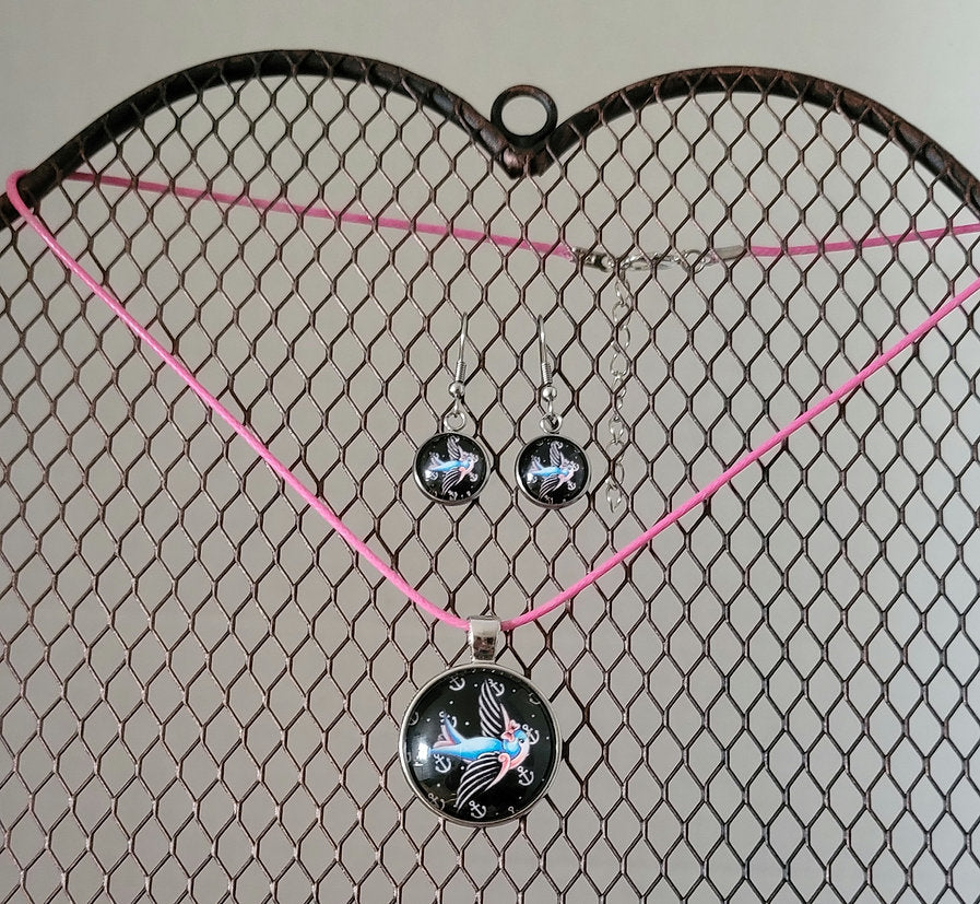 Swallow Bird With Anchors Necklace,Earring Set