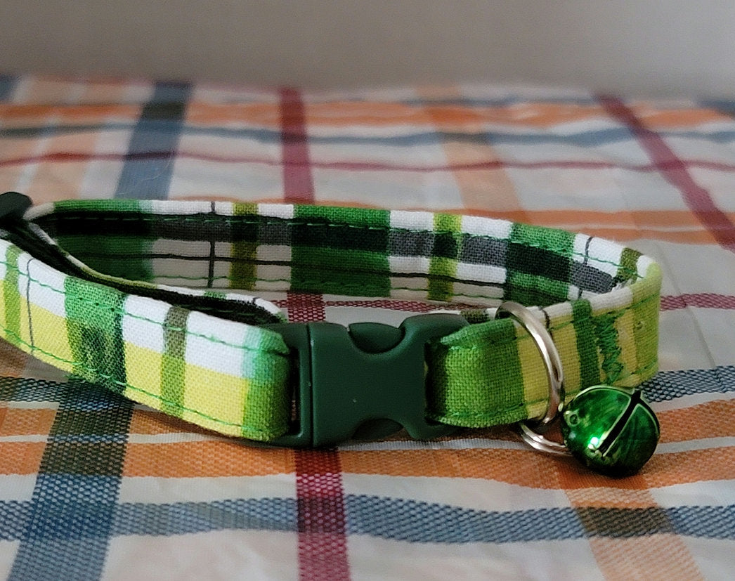Green Plaid Cat Collar