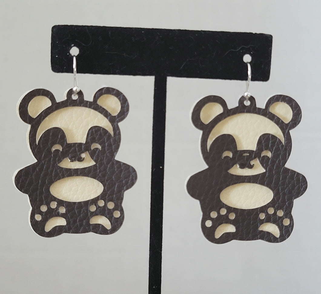 Panda Bear Faux Leather Earrings