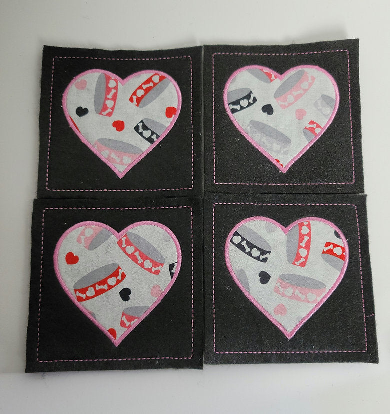 Embroidered Pink Heart  Coasters