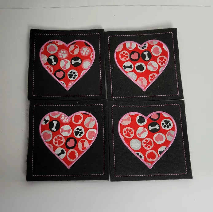 Embroidered Red Heart Coaster's